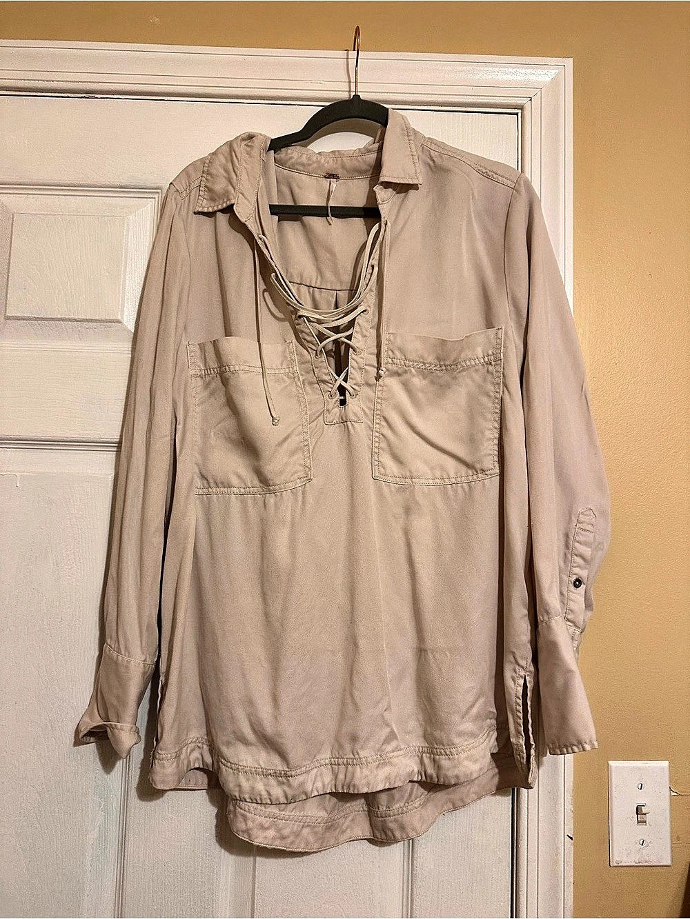 Free People Lace-Up Front Beige Tunic